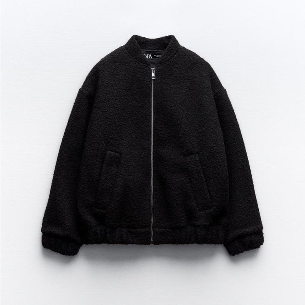 NWT Zara Women’s Black Boucle Bomber Jacket Size XS